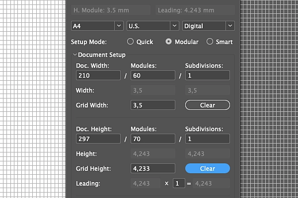 Document grid setup in Adobe InDesign via Grid Calculator Publishing Edition