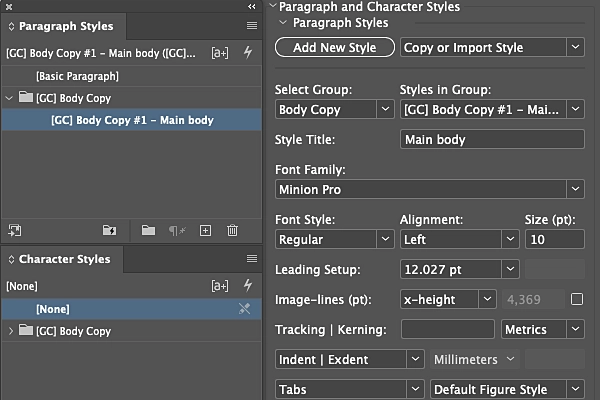 InDesign paragraph and character styles perfectly synchronized with Grid Calculator Publishing Edition
